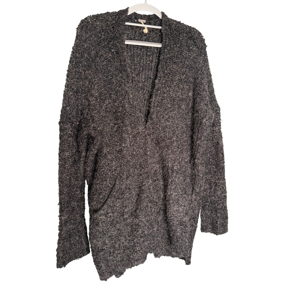 Free People grey alpaca blend button vneck cardigan‎ sweater oversized boho
